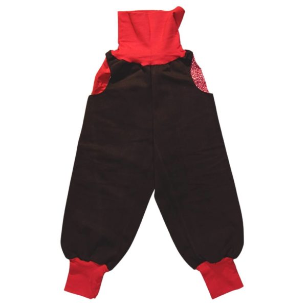 Piratenhose, 110-134, dunkelbraun, Taschen und Bund in rot