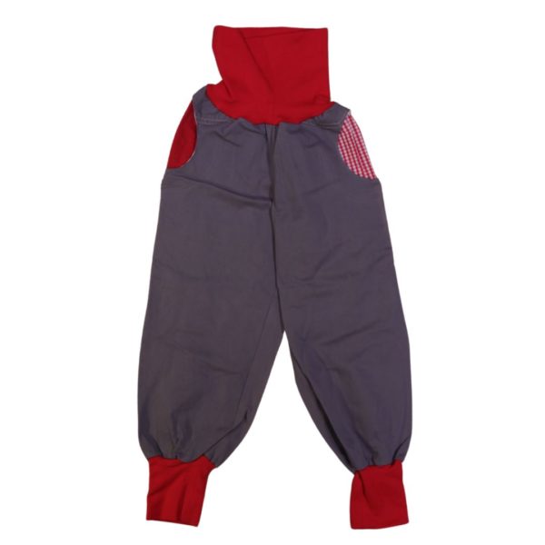 PIratenhose grau mit rotem Bund und roten Taschen, Kindergröße 110-134